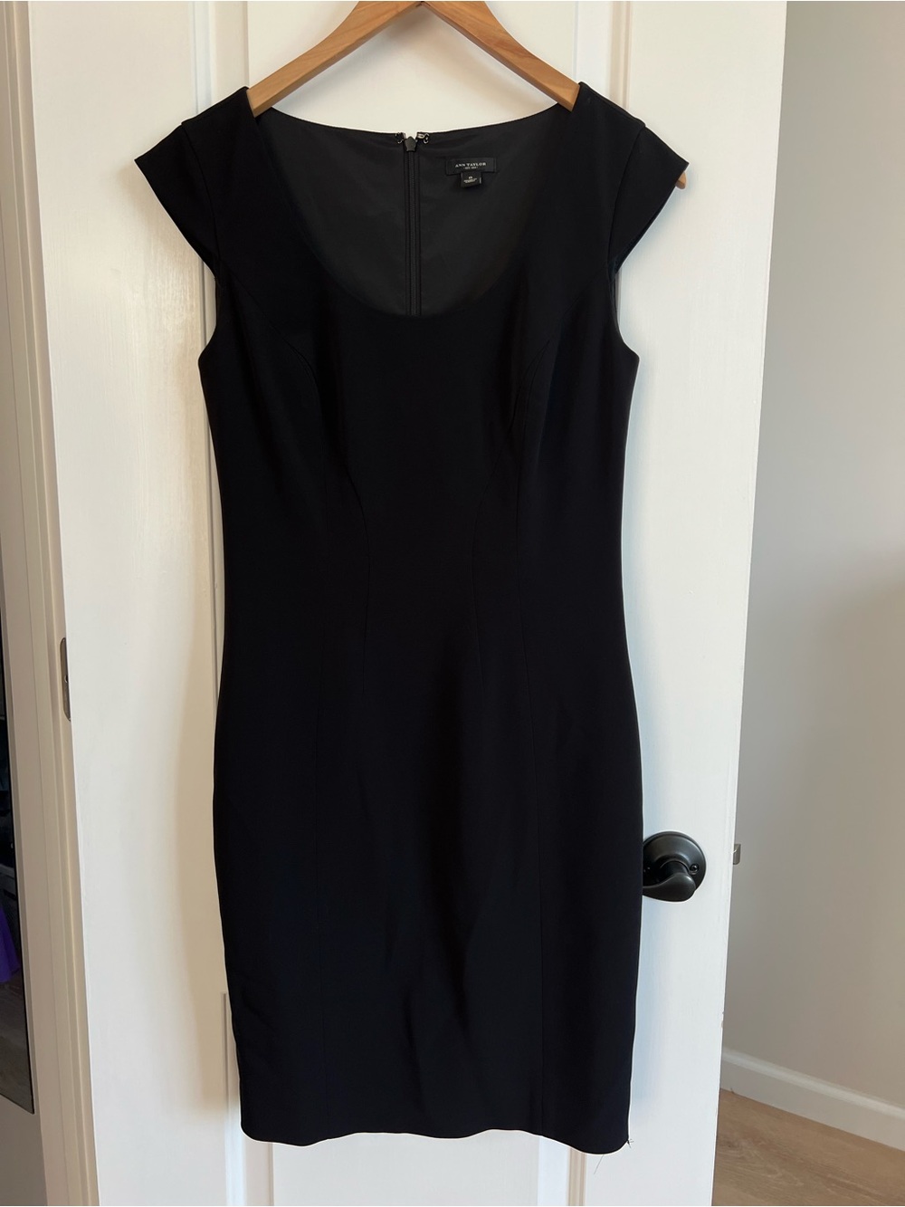Ann Taylor Black Cap-Sleeve Midi Sheath Dress
